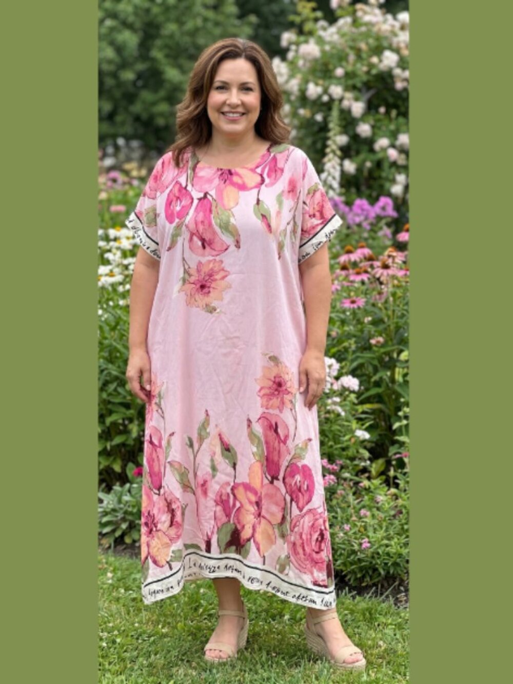 Made in Italy Viscose Blooming Elegance Dress - Pink - One Size Plus M - 2X